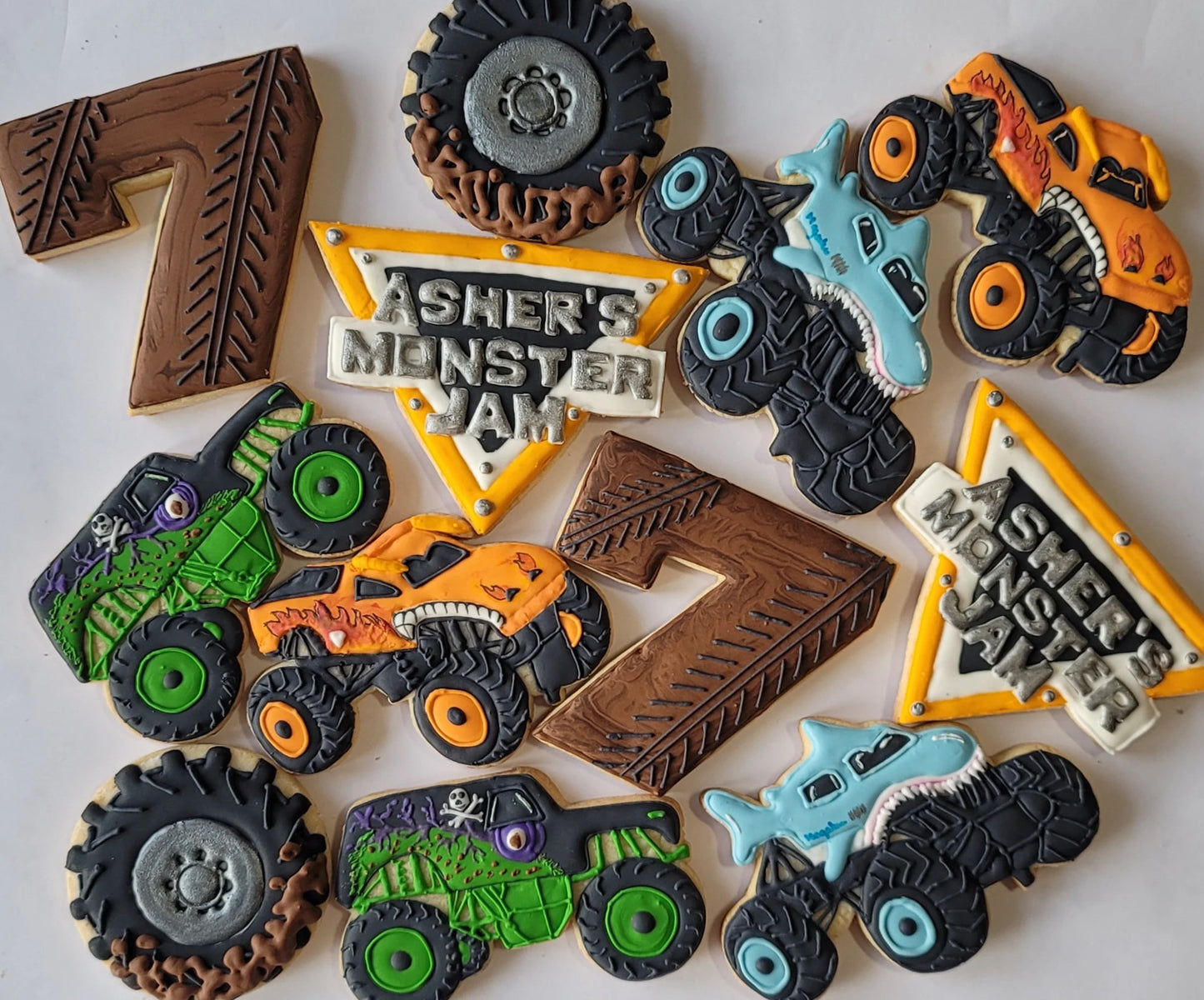 1 dozen customized handmade Monster Jam themed cookies